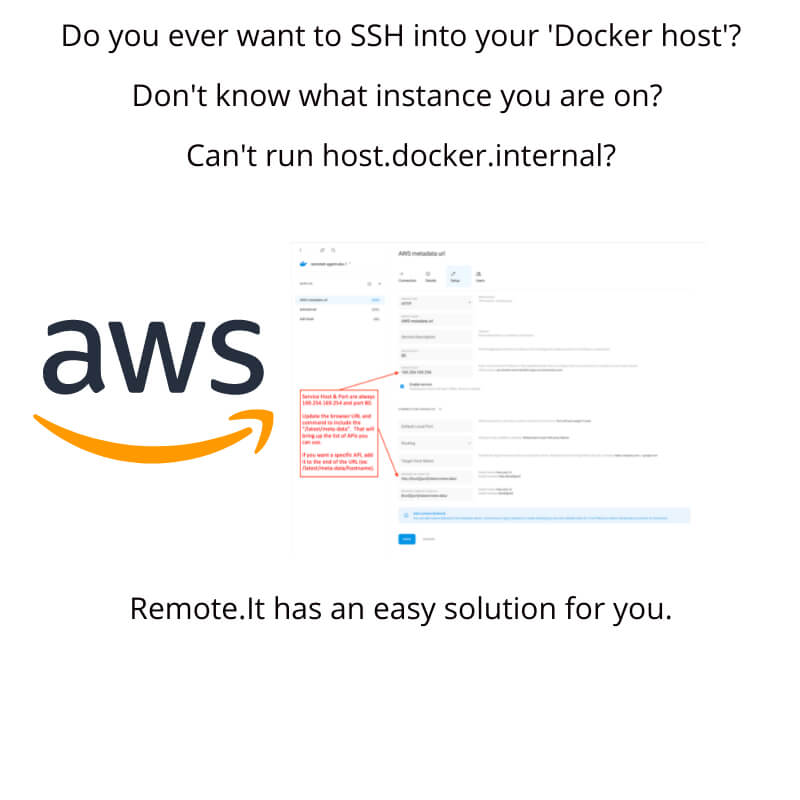 Solved. Access AWS metadata URL without knowing what instance you are on or running host.docker.internal